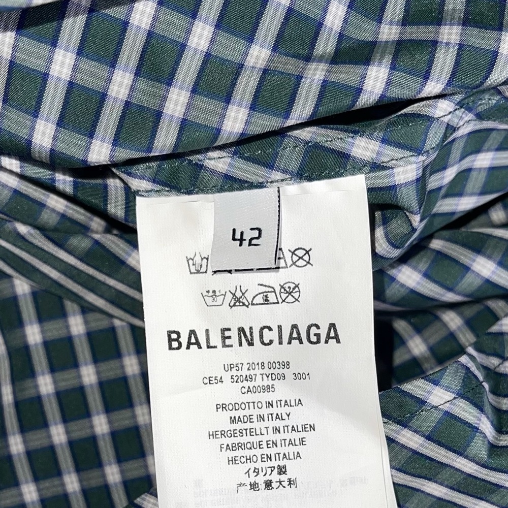 Balenciaga Green New Swing Pussy-Bow Oversized Checked Logo Shirt - Picture 12 of 13